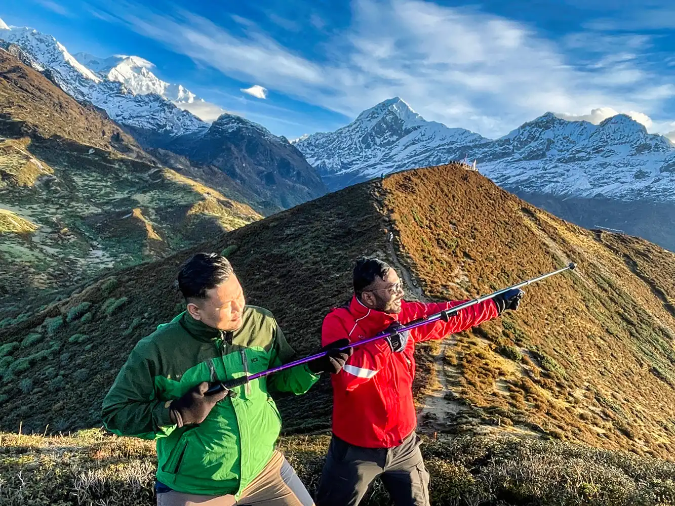 Scenic view of Uttarey town in West Sikkim with village houses set below lush mountain slopes.