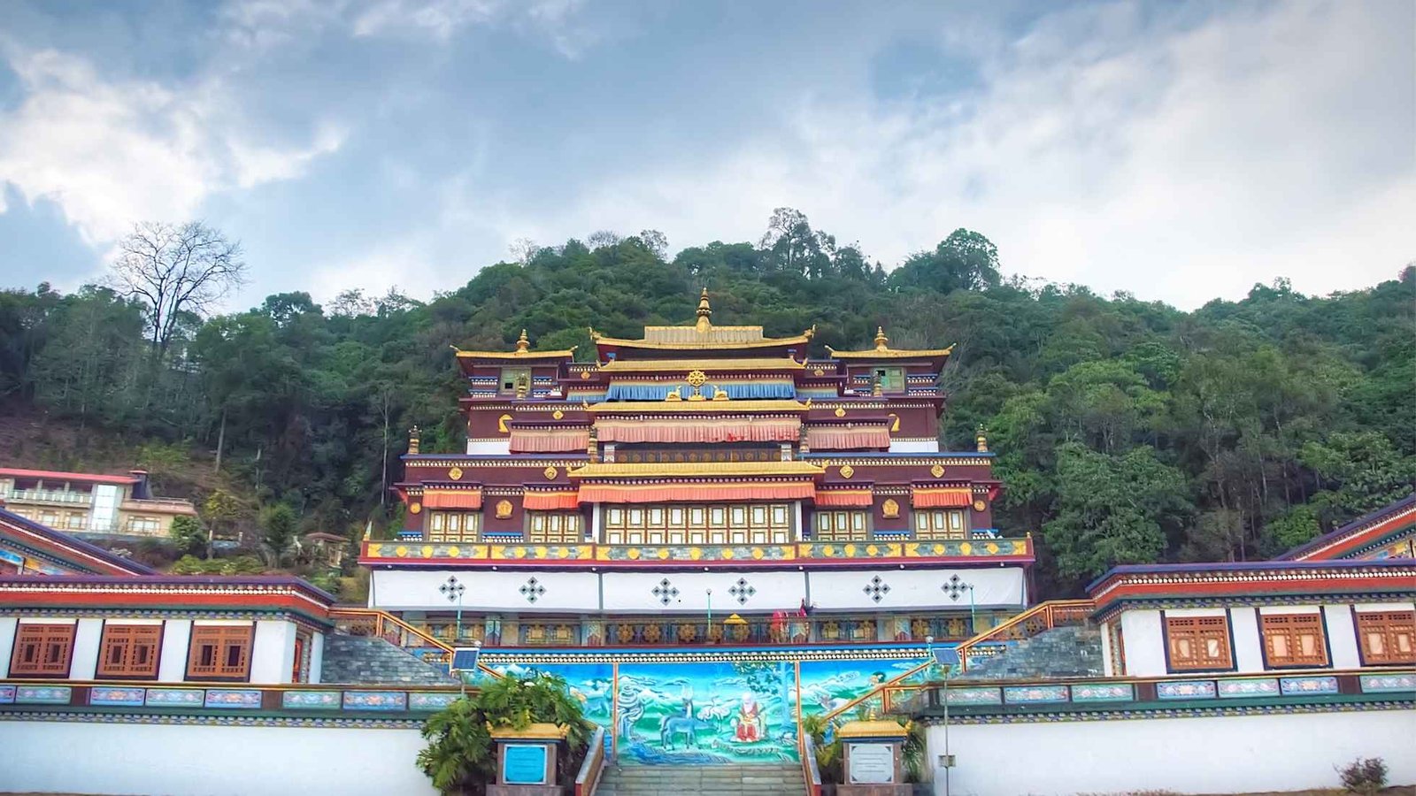 Lingdum Monastery (Ranka Monastery) in Gangtok, Sikkim, a vibrant Buddhist gompa nestled against lush green hills